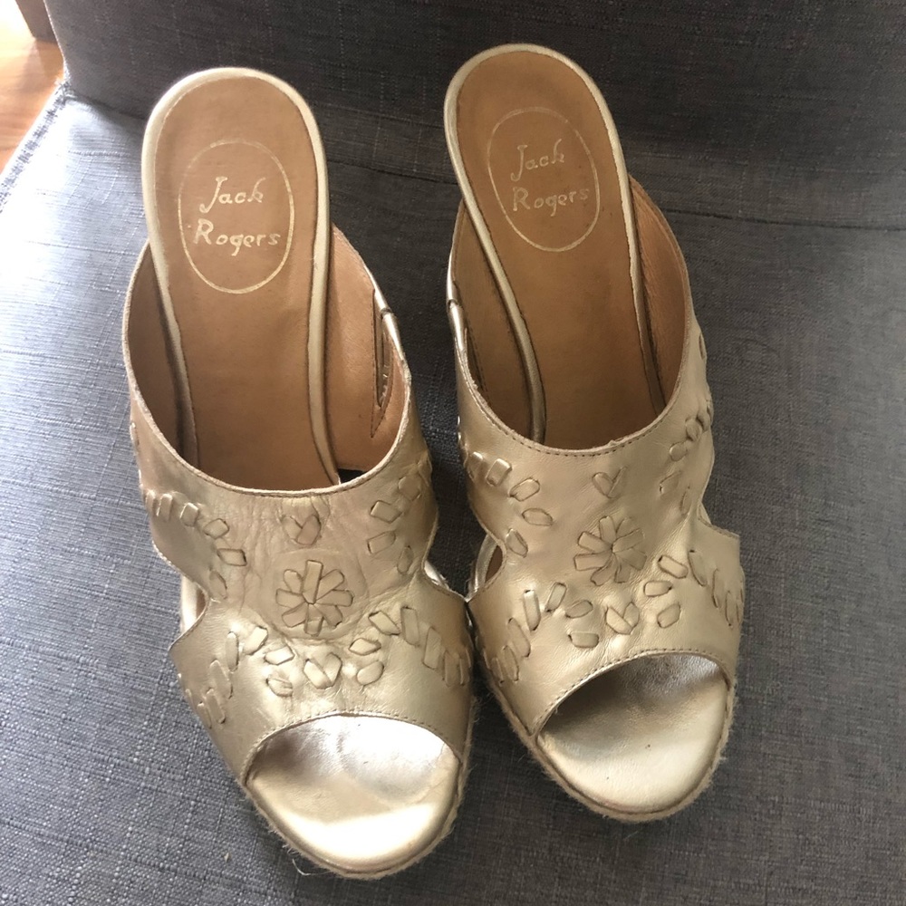 Jack Rogers gold wedges